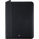 Oberthur Lisbonne - Conférencier A4 Zippé Noir – Élégant en Mix-Matière Tressé/Lisse avec Stylo Tactile et Bloc-Notes – Rangement Cartes