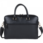 Oberthur Lisbonne - Sacoche Ordinateur 15,6'' Noir – Élégante et Fonctionnelle, Mix-Matière Tressé/Lisse, Sangle Trolley, Multiples Poches