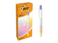 BIC 4 Couleurs -Corps effet Soft Touch, Décor arc en ciel couleurs Pastel -Stylos-Bille Pointe Moyenne (1,0 mm)