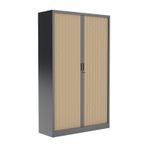 Armoire haute à rideaux - L120 x H198 x P43 cm - corps anthracite/rideau chêne