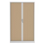 Armoire haute à rideaux - L120 x H198 x P43 cm - corps blanc/rideau chêne