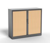 Armoire mi-haute à rideau - L120 x H105 x P43 cm - corps anthracite/rideau chêne