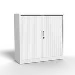 Armoire mi-haute à rideau - L120 x H105 x P43 cm - corps blanc/rideau blanc