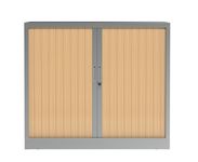 Armoire mi-haute à rideau - L120 x H105 x P43 cm - corps alu/rideau chêne