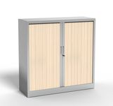 Armoire mi-haute à rideau - L120 x H105 x P43 cm - corps alu/rideau érable