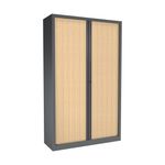 Armoire haute monobloc à rideaux ETIC - 198 x 120 x 43 cm - corps anthracite - rideaux chêne