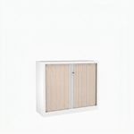 Armoire mi-haute monobloc à rideaux ETIC - 100 x 120 x 43 cm - corps blanc - rideaux acacia