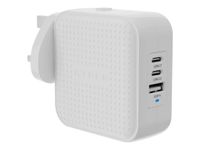 Targus HyperJuice - Adaptateur secteur - GaN - 70 Watt - Power Delivery 3.0 + PPS, Quick Charge 3.0 - 3 connecteurs de sortie (2 x USB-C, USB) - blanc