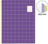 Cahier Miquelrius A4 violet - 100 feuilles 70 g/m² - quadrillé 5×5 - spirale - microperforé 4 trous - pour les cours et projets