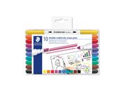 STAEDTLER - Feutres Effaçables à Sec Double Pointe Ogive et Biseautée - Couleurs Assorties