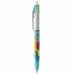 BIC 4 Couleurs Original - Stylo à bille 4 couleurs (rouge, bleu, vert, noir) - décors hydro bleu ciel