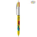 BIC 4 Couleurs Original - Stylo à bille 4 couleurs (rouge, bleu, vert, noir) - décors hydro jaune