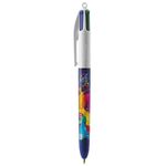 BIC 4 Couleurs Original - Stylo à bille 4 couleurs (rouge, bleu, vert, noir) - décors hydro bleu