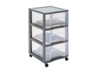 Sundis - Tour de rangement XL - 3 tiroirs - 55.2 litres - gris, translucide