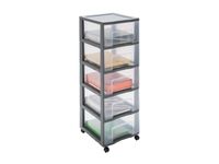 Sundis - Tour de rangement XL - 5 tiroirs - 92 litres - gris, translucide