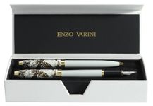 Parure bille + plume ENZO VARINI "Taormina XL Bugs" motifs abeilles coloris blanc 