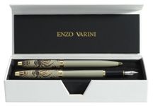 Parure bille + plume ENZO VARINI "Taormina XL Bugs" motifs scarabées coloris vert gris