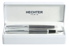 Parure bille + plume HECHTER PARIS "Alliance Quadrillage" coloris silver