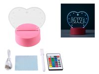 Lampe 3D cœur 13,8 x 9,5 x 16 cm - Base tactile - Câble USB et télécommande inclus