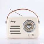 Halterrego - Radio vintage - Bluetooth, Radio FM, lecteur USB, Aux In Aux IN - Batterie rechargeable - blanc cassé