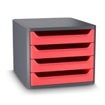 CEP - Module de Classement 4 Tiroirs First - Noir et Rouge Coquelicot