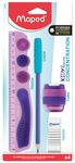 MAPED - Kit Kidy Learn Concentration - 4 pièces (1 règle, 1 gomme, 1 taille-crayons, 1 crayon graphite)