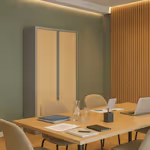 Armoire métallique haute monobloc à rideaux - 198x120x45cm - gris/hêtre