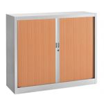 Armoire métallique basse monobloc à rideaux - 105x120x45cm - gris/hêtre