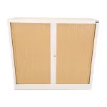 Armoire métallique basse monobloc à rideaux - 105x120x45cm - blanc/hêtre