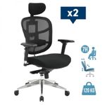 Lot de 2 fauteuils de bureau TECKNET - accoudoirs réglables - appuie-tête réglable - noir
