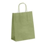 50 Sacs cadeau kraft - poignées torsadées - 18 cm x 8 cm x 24 cm - vert amande