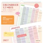 Oberthur Bien s'organiser - Calendrier d'organisation mensuelle - fixation murale - mois à afficher - 12 feuilles - 6 colonnes - 300 x 300 mm - daté