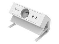 Fellowes Power Desk - Coupe-circuit (montable sur pince) - 30 watt - connecteurs de sortie : 1 (Type E, USB, USB-C) - 2 m cordon - blanc