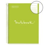 Notebook Emotions, couverture rigide, A4, quadrillage 5x5 mm, 80 feuilles de 1 couleur,Miquelrius, Lime.