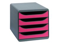 Exacompta BigBox - Module de classement 4 tiroirs - gris/framboise