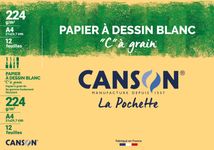 Canson C à grain - Pochette papier à dessin - 12 feuilles - A4 - 224 gr - blanc