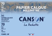 Canson - Pochette papier à dessin calque millimétré - 12 feuilles - A4 - 70/75G