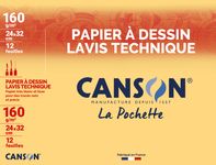 Canson Lavis Technique - Pochette papier à dessin - 12 feuilles - 24 x 32 cm - 160 gr - blanc