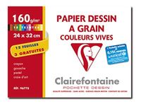 Clairefontaine Dessin à Grain - Pochette papier à dessin  - 15 feuilles - 24 x 32 cm - 160 gr - couleurs assorties