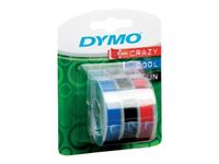 Dymo - Ruban d'étiquettes auto-adhésives 3D - 3 rouleaux (9 mm x 3 m) - Noir, bleu et rouge