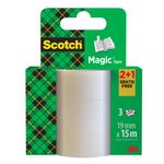 Scotch – Lot de 3 rubans adhésifs invisibles – 19 mm x 15 m – Transparent