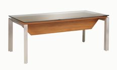 Bureau verre SLIVER avec voile de fond - 190 cm - Pieds métal - Noyer et bronze