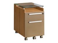 Caisson mobile SLIVER - Profondeur 62 cm - 2 tiroirs dont 1 pour dossiers suspendus - Top en verre trempé - Noyer et bronze