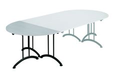 Table de réunion pliante - demi-ronde - L140 x H74 x P70 cm - gris/noir