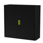 Armoire mi-haute à rideaux EASY OFFICE - 110 x 104 x 41,5 cm - Corps et rideaux noir - Poignée verte