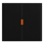 Armoire mi-haute à rideaux EASY OFFICE - 110 x 104 x 41,5 cm - Corps et rideaux noir - Poignée orange