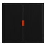 Armoire mi-haute à rideaux EASY OFFICE - 110 x 104 x 41,5 cm - Corps et rideaux noir - Poignée rouge