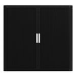 Armoire mi-haute à rideaux EASY OFFICE - 110 x 104 x 41,5 cm - Corps et rideaux noir - Poignée blanche