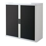 Armoire mi-haute à rideaux EASY OFFICE - 110 x 104 x 41,5 cm - Corps blanc - Rideaux et poignée noir