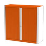 Armoire mi-haute à rideaux EASY OFFICE - 110 x 104 x 41,5 cm - Corps et poignée blanc - Rideaux orange